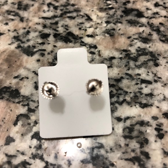 Round Sterling Silver Cz round Screwback earrings - Picture 3 of 5